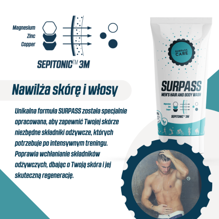 SURPASS Męski Sportowy Żel Pod Prysznic z Magnezem Wspierający Regenerację (250ml)